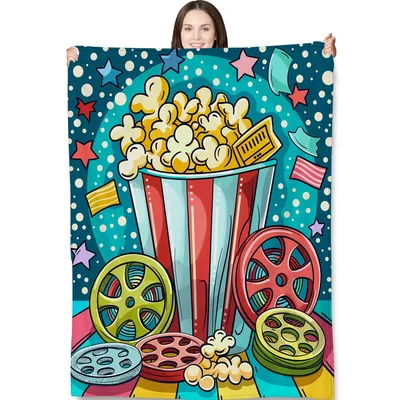 Popcorn and Film Reels Blanket: Cinema Night Popcorn Design