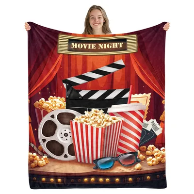Movie Night Theater Popcorn Blanket Cinema Clapperboard Design