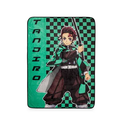 Anime Swordsman Checkered Green Blanket: Tanjiro Kamado Design