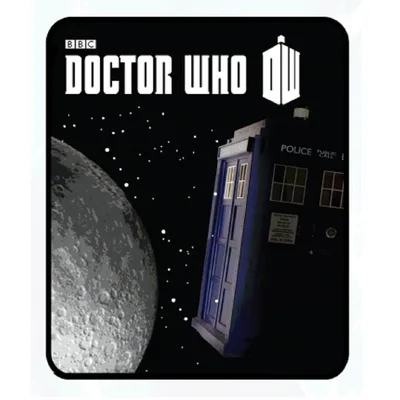 Blue Police Box Moon Blanket: Tardis and Cratered Sky Design