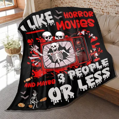 I Like Horror Movies Blanket: Skull TV Design for Fans