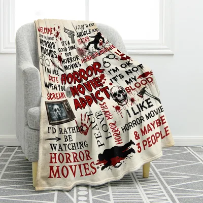 Horror Movie Addict Text Blanket for Spooky Movie Lovers