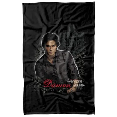 Dark Vampire Portrait Blanket: Damon and Gothic Crest Design