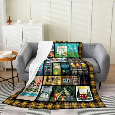 Favorite Movies Collage Blanket: Camper Life Patchwork Design
