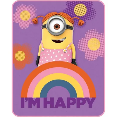 Happy Cartoon Character Rainbow Blanket: I'm Happy Minion Design