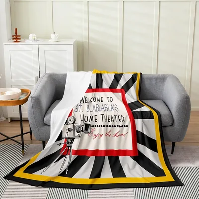 Cinema Home Theater Poster Blanket with Vintage Projector