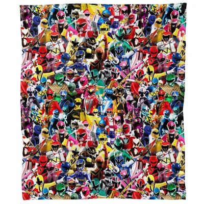 Colorful Heroes Crowd Pattern Blanket: A Dense Collection of Rangers