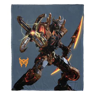 Armored Robot Warrior Blanket: Scourge Design with Glowing Blades