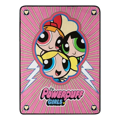 Pink Lightning Burst Cartoon Blanket: Powerpuff Girls Peeking Heroes
