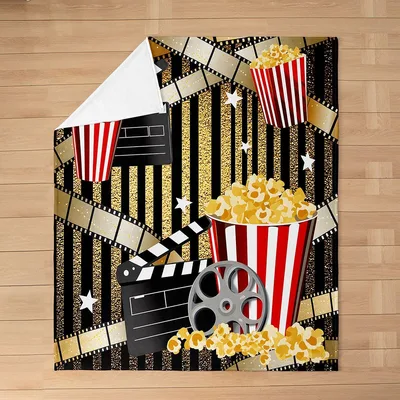 Cinema Popcorn Film Strip Pattern Blanket for Movie Lovers