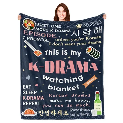 K-Drama Watching Words Blanket features bold pink typography