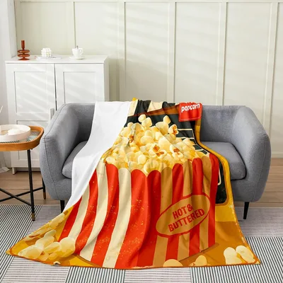 Popcorn Bucket Stripes Pattern Blanket: Movie Theater Snack Design