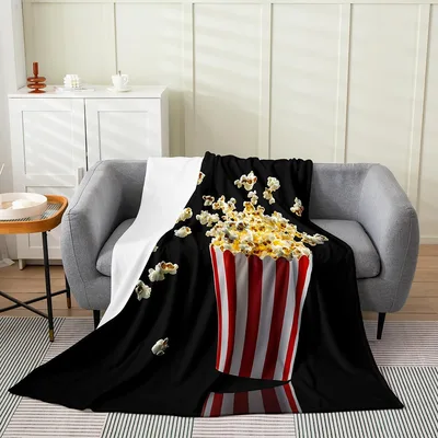Flying Popcorn Striped Bucket Blanket for Movie Lovers
