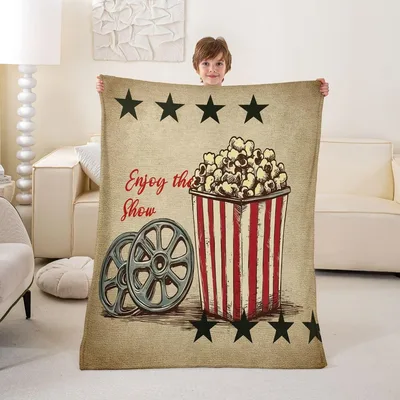 Enjoy the Show Popcorn Blanket - Movie Night Design with Film Reels