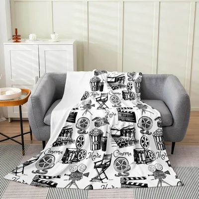 Vintage Film Cinema Pattern Blanket: Movie Night Essentials