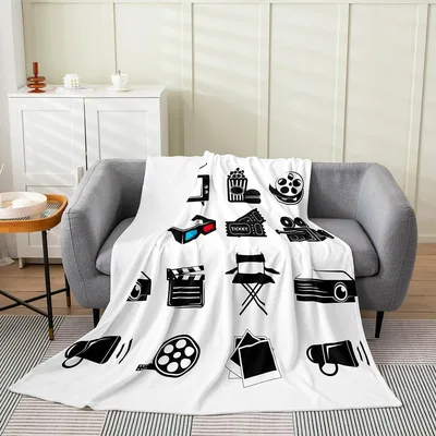 3D Movie Icons Pattern Blanket for Cinema Lovers