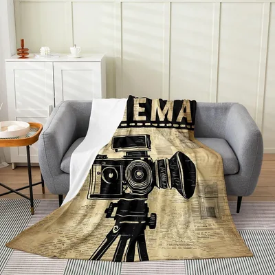 Vintage Cinema Camera Blanket: Retro Movie Projector Design