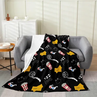 Popcorn and Film Icons Blanket for Movie Lovers