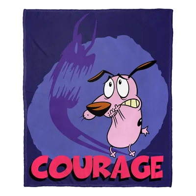 Scared Pink Dog Face Blanket: Courage Cartoon Throw