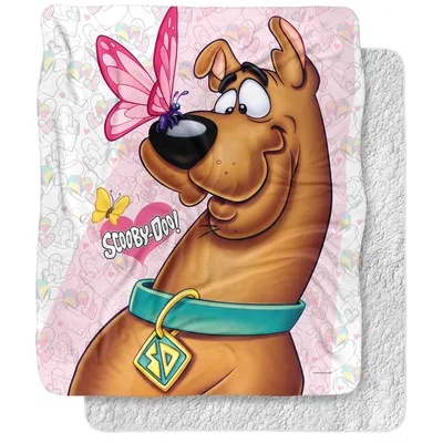 Cartoon Dog with Butterfly Blanket: and Pink Butterfly Design