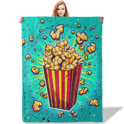 Popcorn Bucket Illustration Blanket for Movie Lovers and Snack Fans