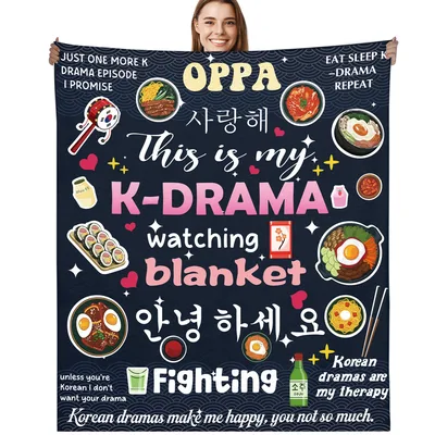 K-Drama Watching Food Quotes Blanket for Binge Watchers and Fans