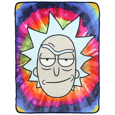 Tie Dye Cartoon Face Blanket: Rick Sanchez with Swirling Colors