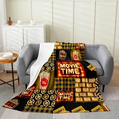 Movie Time Film Reels Blanket featuring a cinematic collage