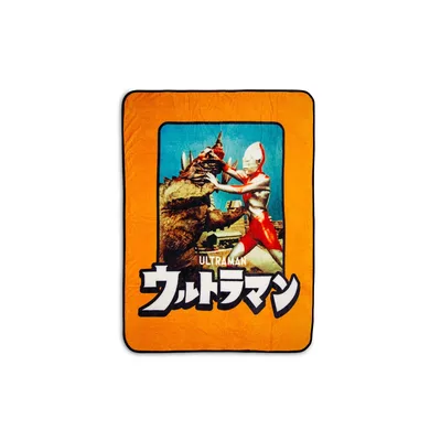 Red Silver Giant Hero Blanket: Ultraman Throw with Japanese Logo
