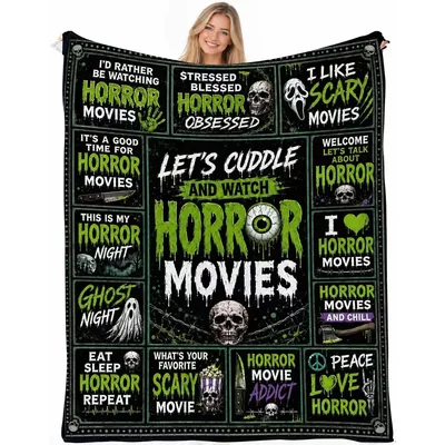 Horror Movies Quotes Collage Blanket for Scary Film Lovers