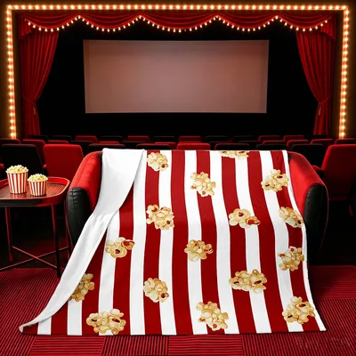 Popcorn Boxes Striped Pattern Blanket for Movie Lovers