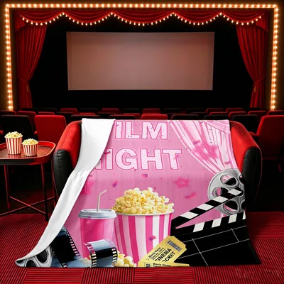 Film Night Movie Theater Blanket with Popcorn and Cinema Art