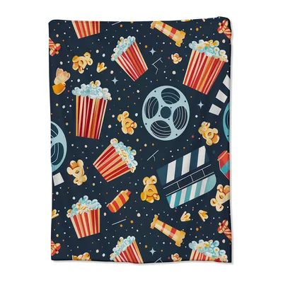 Popcorn and Film Reels Pattern Blanket for Movie Lovers