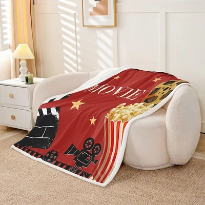 Movie Night Film Design Blanket features a red cinema theme