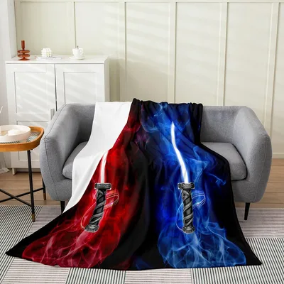 Red and Blue Lightsabers Blanket: Dual Blade Design for Sci-Fi Fans