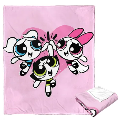 Three Cartoon Girls Hugging Blanket: Powerpuff Trio on Pink