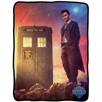 Tenth Doctor with Tardis Blanket: Sci-Fi Fan Throw