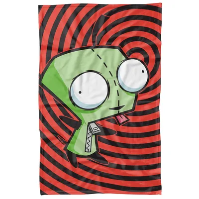 Green Cartoon Character Red Blanket: Invader Zim Gir Spiral Design