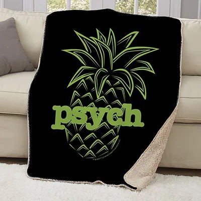 Psych Pineapple Logo Blanket: Neon Green Design for Fans