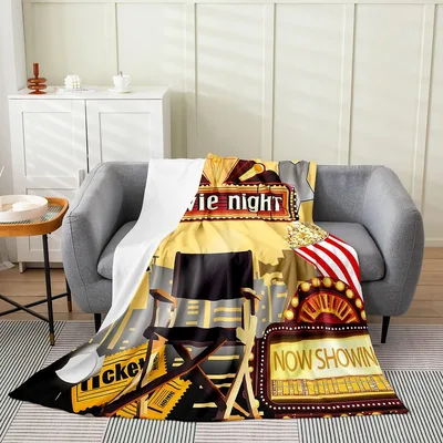 Movie Night Cinema Theater Blanket: Vintage Movie Marquee Design