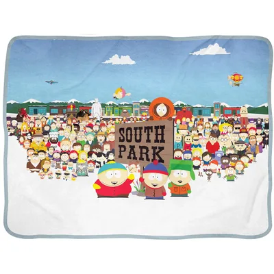 Cartoon Town Group Crowd Blanket: Community Scene