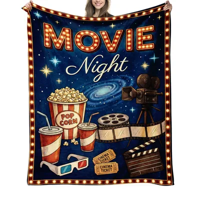 Movie Night Popcorn Cinema Blanket: Retro Movie Theater Design