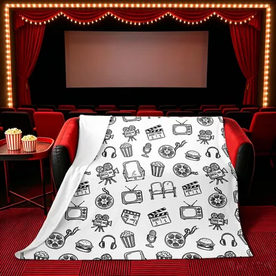 Cinema Line Art Pattern Blanket: Movie Themed Throw for Fans
