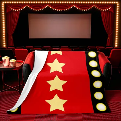Red Gold Star Cinema Blanket: Red Carpet Movie Theater Design