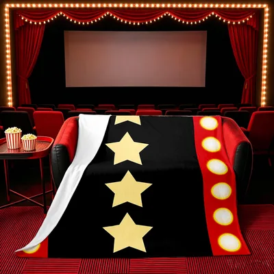 Movie Theater Gold Stars Blanket: Red Curtains and Golden Star Design