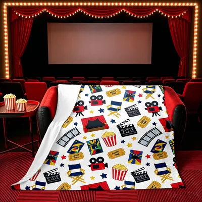 Cartoon Movie Cinema Pattern Blanket: Vintage Film Icons Design