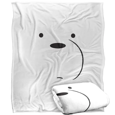 Polar Bear Cartoon Face Blanket: Minimalist White Bear Design