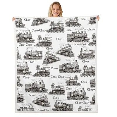 Vintage Steam Train Sketch Blanket: Choo Choo Locomotive Pattern