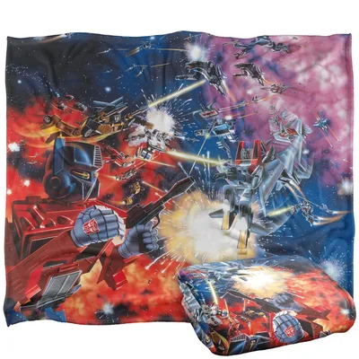 Robots Battle in Space Blanket: A Cosmic Robot War Scene