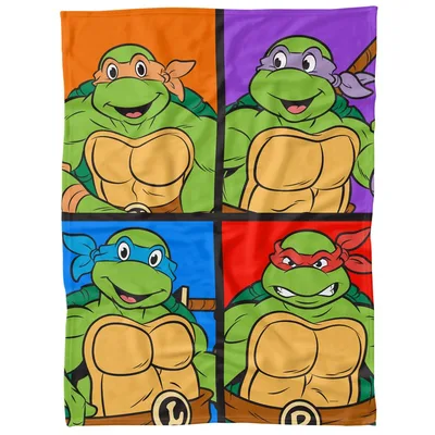 Four Turtles Pop Art Blanket: Four Heroic Faces in Colorful Tiles